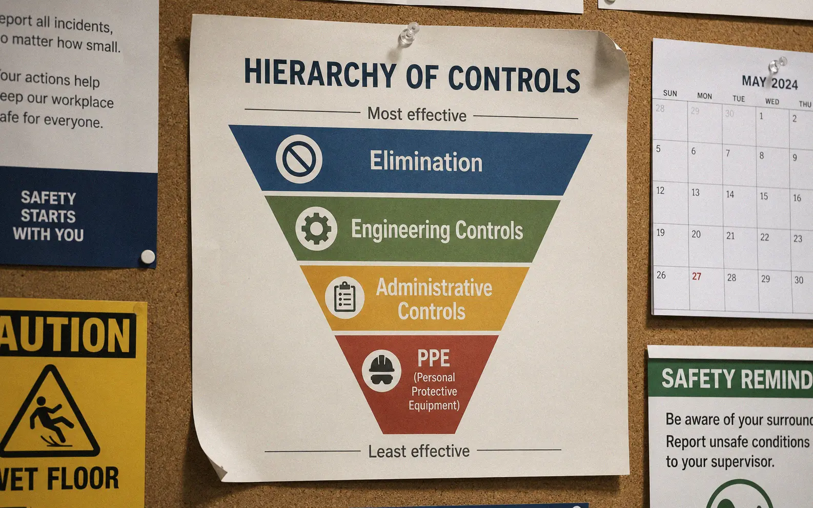 Hierarchy of ergonomic controls from elimination to engineering to administrative to PPE